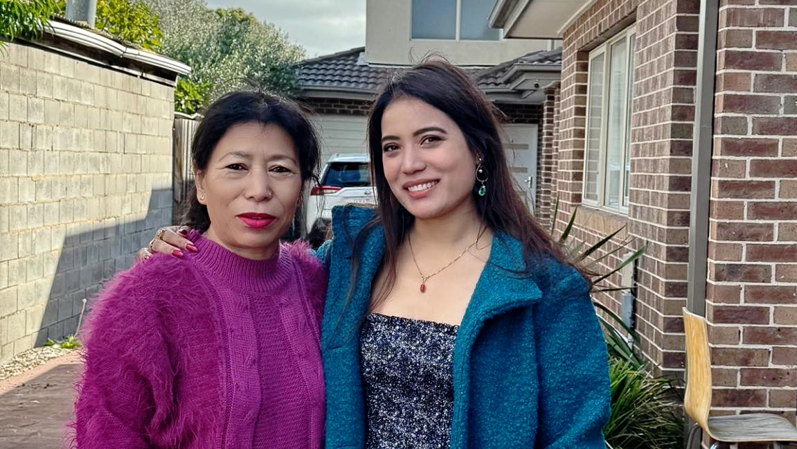 Leela Thapa (L) during her Melbourne tour to visit her daughter.