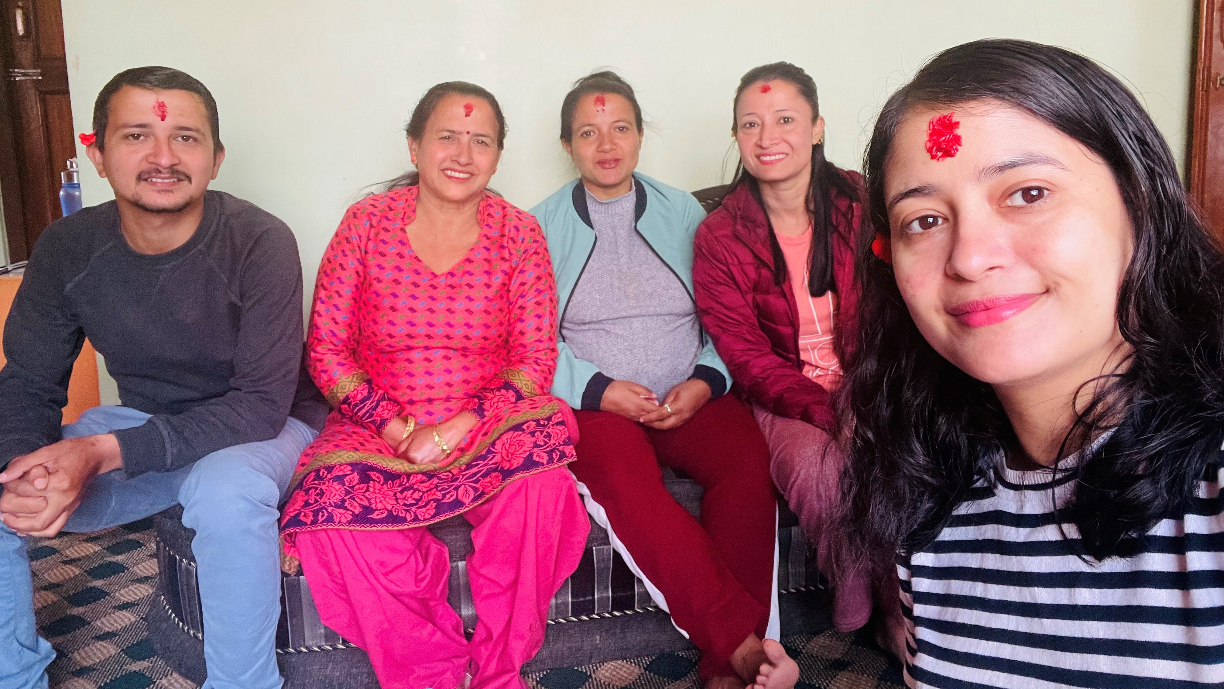Ambika Pandey (second from left) with her children.