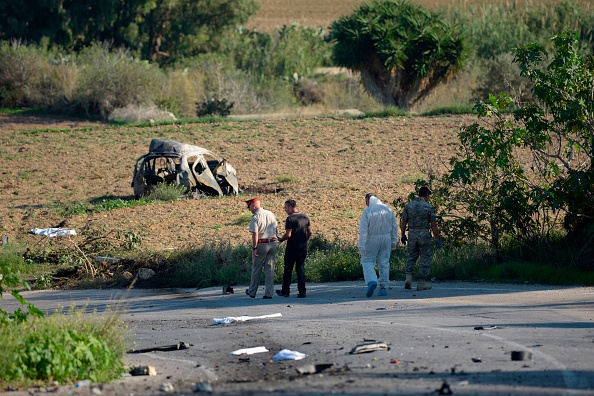 The car of murdered journalist Daphne Caruana Galizia in a field in Malta after it was destroyed in an explosion.