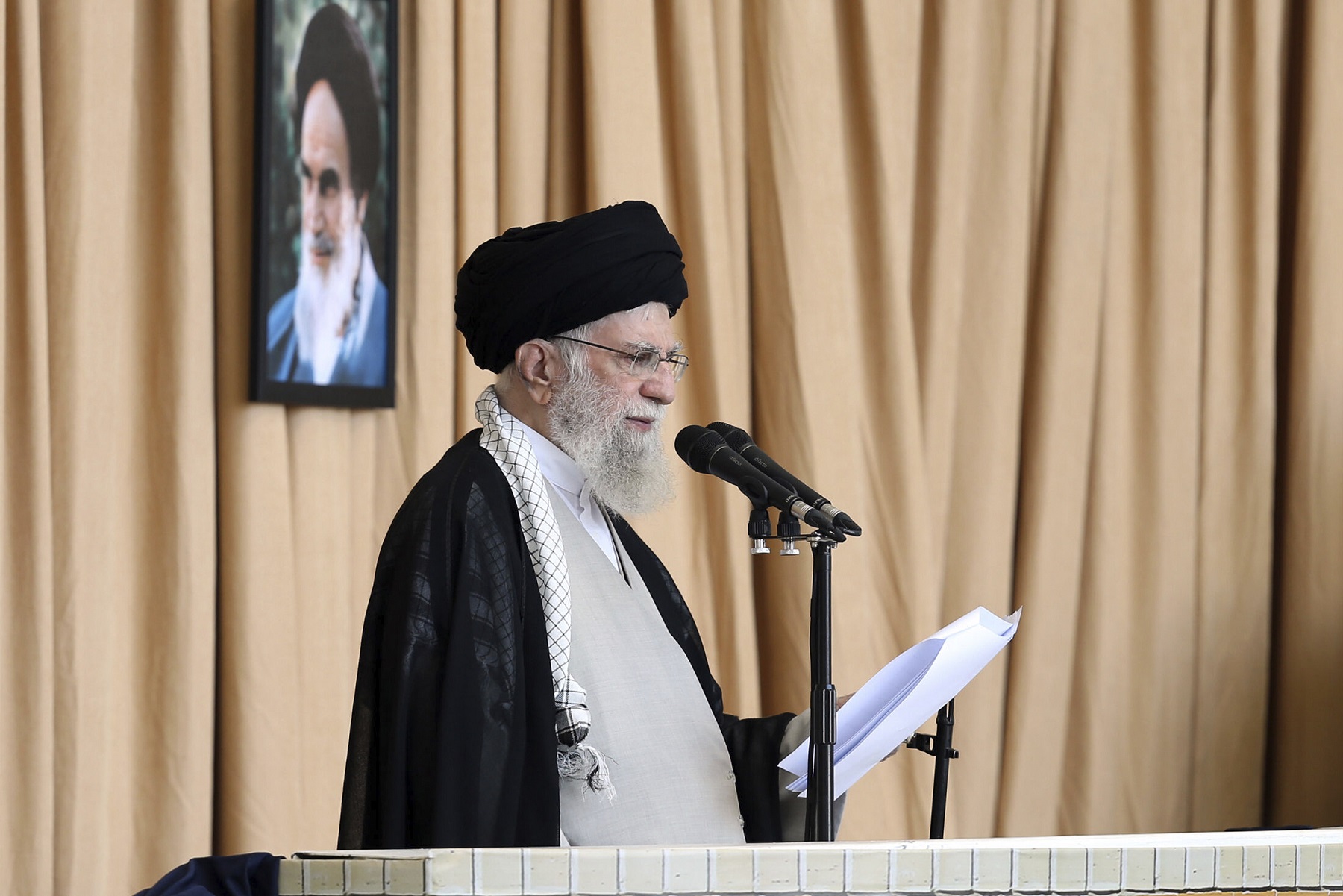 Supreme Leader Ayatollah Ali Khamenei delivers his sermon during Friday prayers at Imam Khomeini grand mosque.