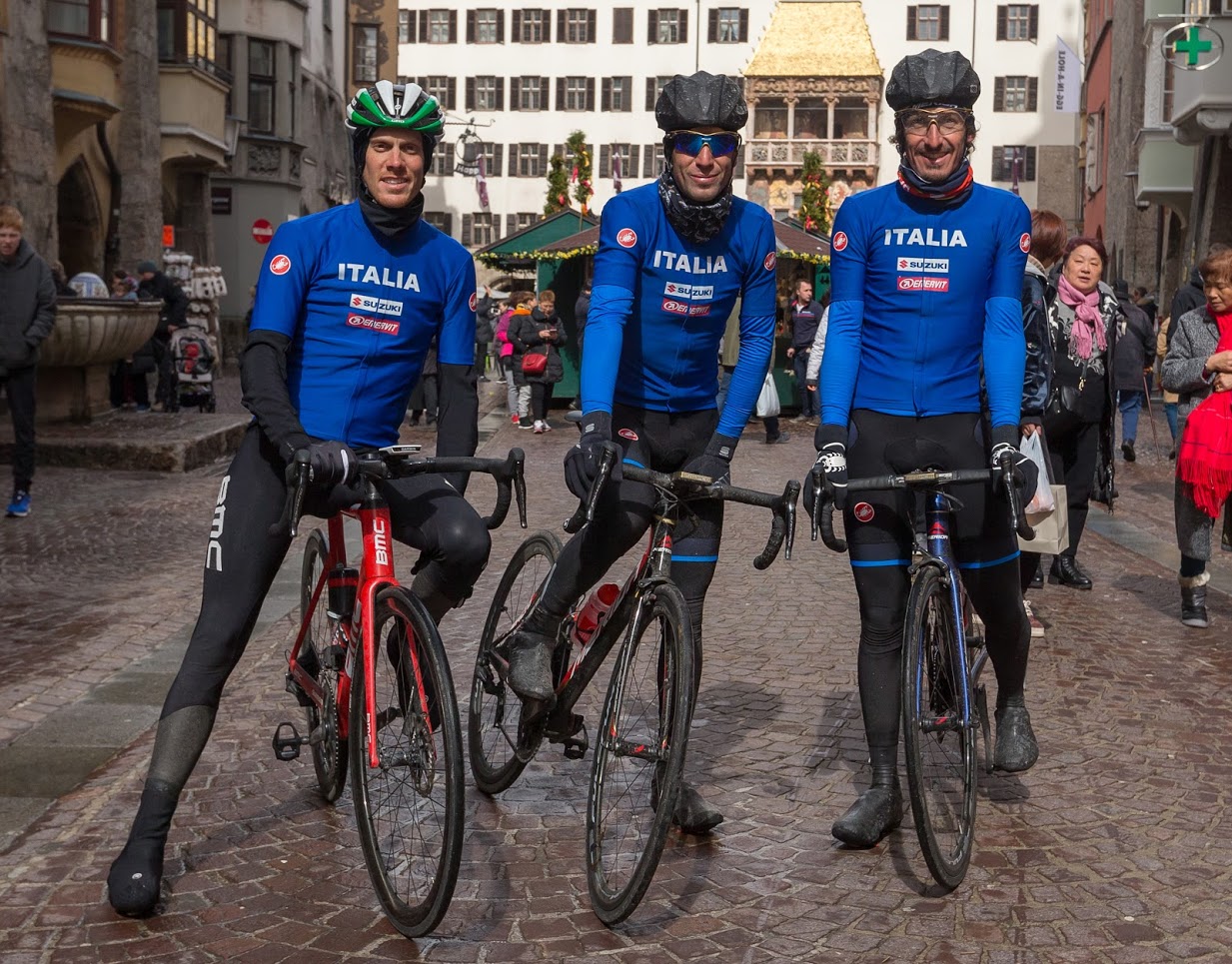 Alessandro De Marchi, Vincenzo Nibali and Franco Pellizotti check out the 2018 Road World Championships course in Innsbruck, Austria (Expa/OK Rad WM 2018)