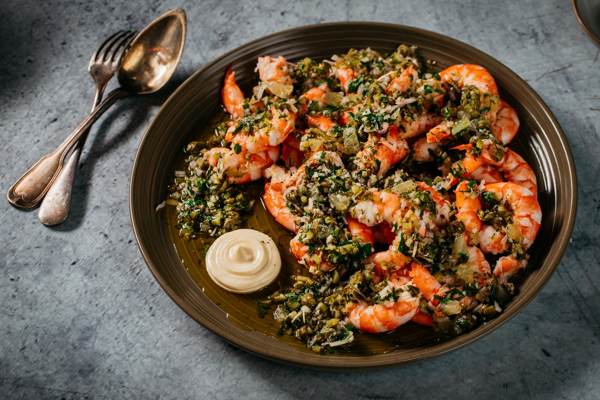 Prawns with tartare vinaigrette