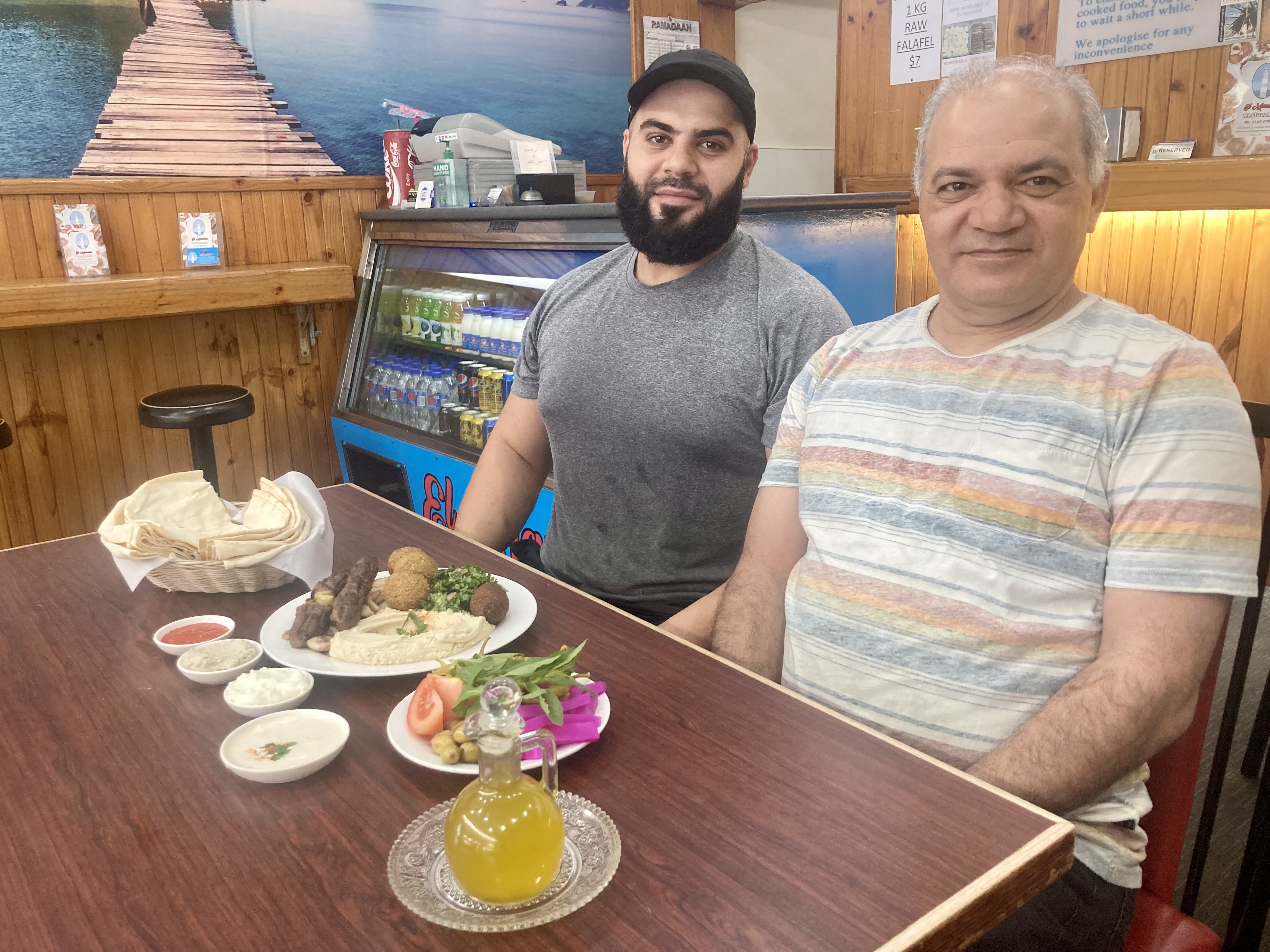 Marwan Sayah with father, Amir Sayah at the family-run restaurant, El Manara on Haldon Street in Lakemba.