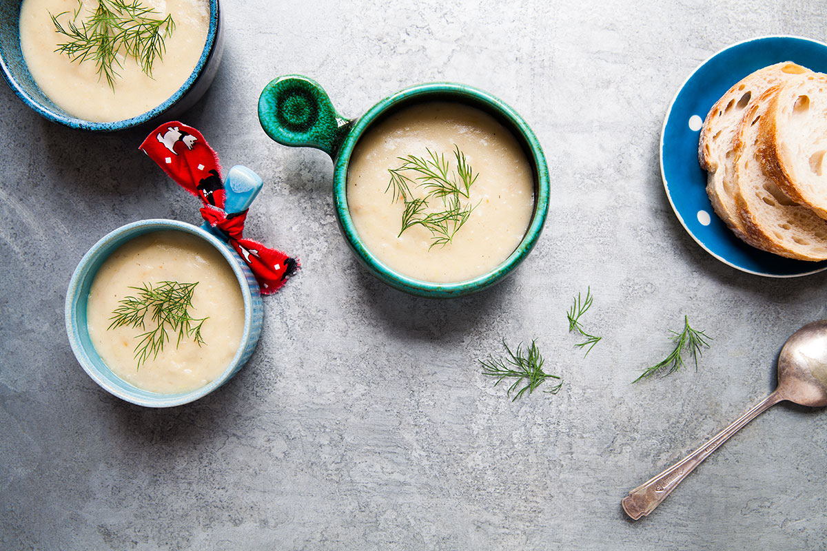 Artichoke and chamomile soup