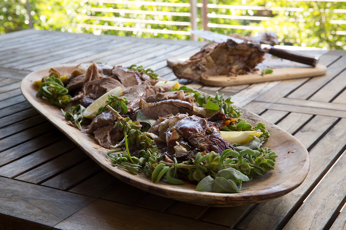 Slow-roasted organic lamb shoulder