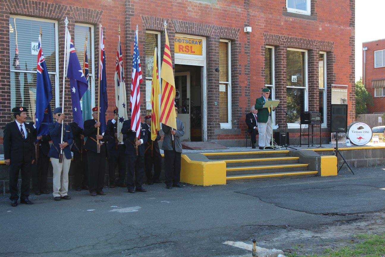 Former Vietnamese flags and Australian flags at front of Footscray RSL
