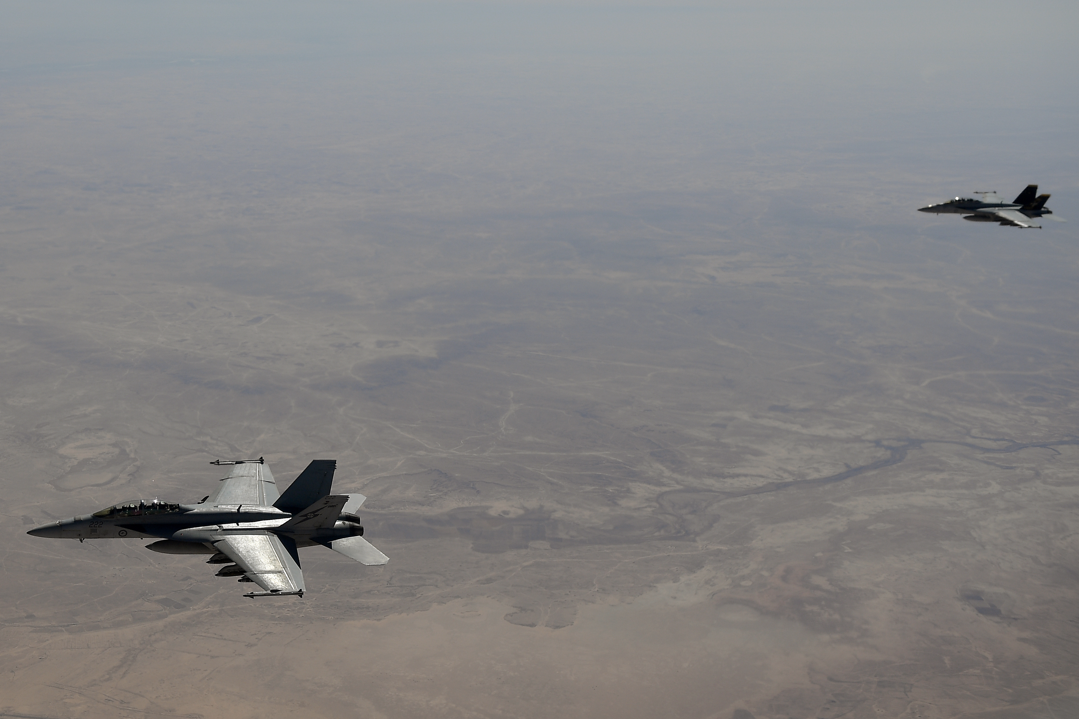 A pair of Air Force F/A 18F Super Hornets.