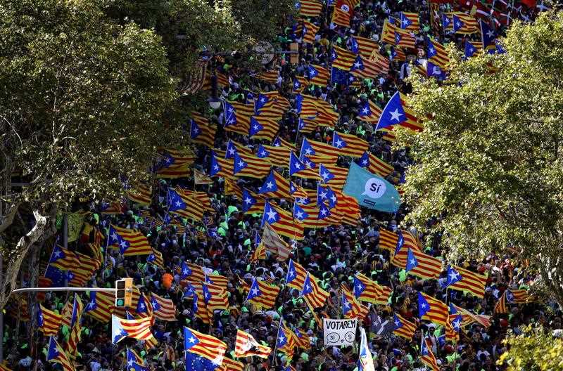 Thousands of people gather in Passeig de Gracia avenue during the National Day of Catalonia (Diada) celebrations in Barcelona, Catalonia, Spain, 11 September 2017.