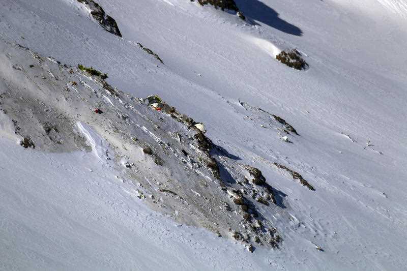 The wreckage of a plane lies on Mount Dena, in southern Iran.
