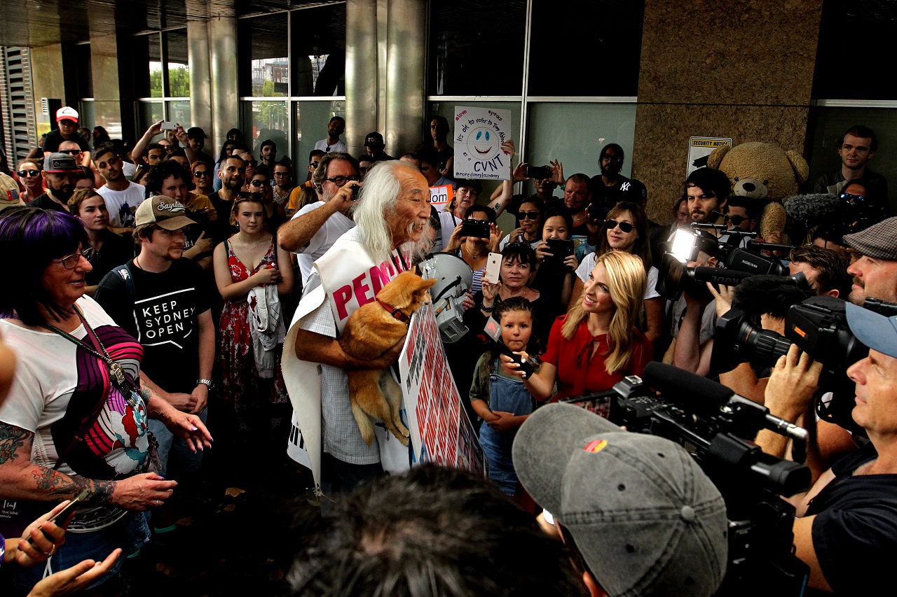 Sydney activist Danny Lim with supporters earlier this year.