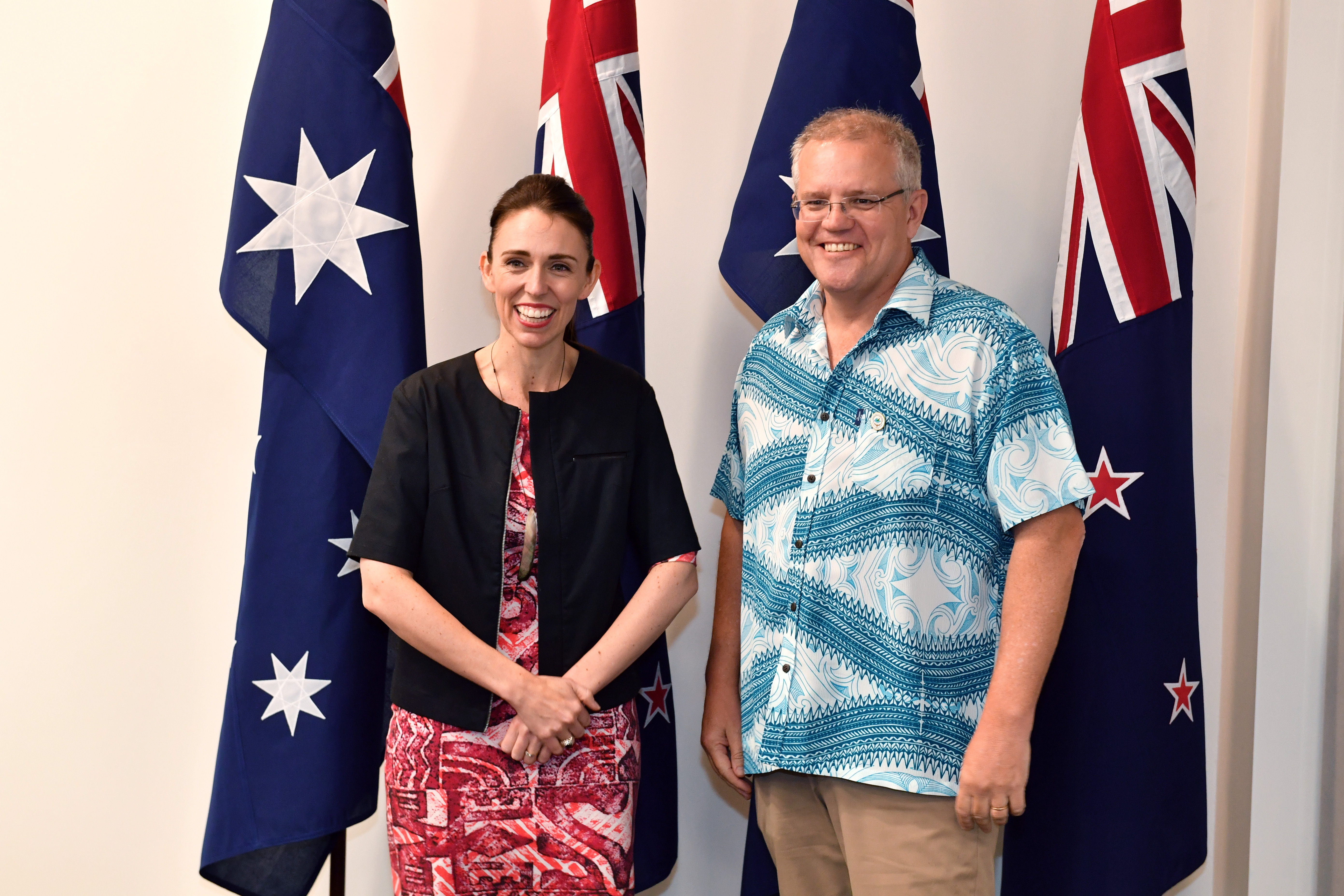 New Zealand's Prime Minister Jacinda Ardern meets with Australia's Prime Minister Scott Morrison during the Pacific Islands Forum.