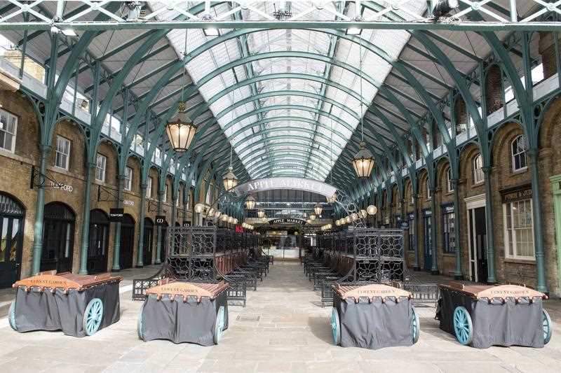 An empty Covent Garden market during the coronavirus outbreak in London.