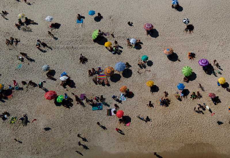 An aerial image made with a drone of Pontal beach, in Rio de Janeiro, Brazil, 10 August 2020.