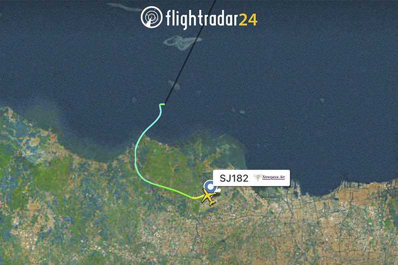 This radar image shows the flight path of Indonesian Sriwijaya Air Flight 182 before it dropped off radar, Saturday, Jan. 9, 2021.