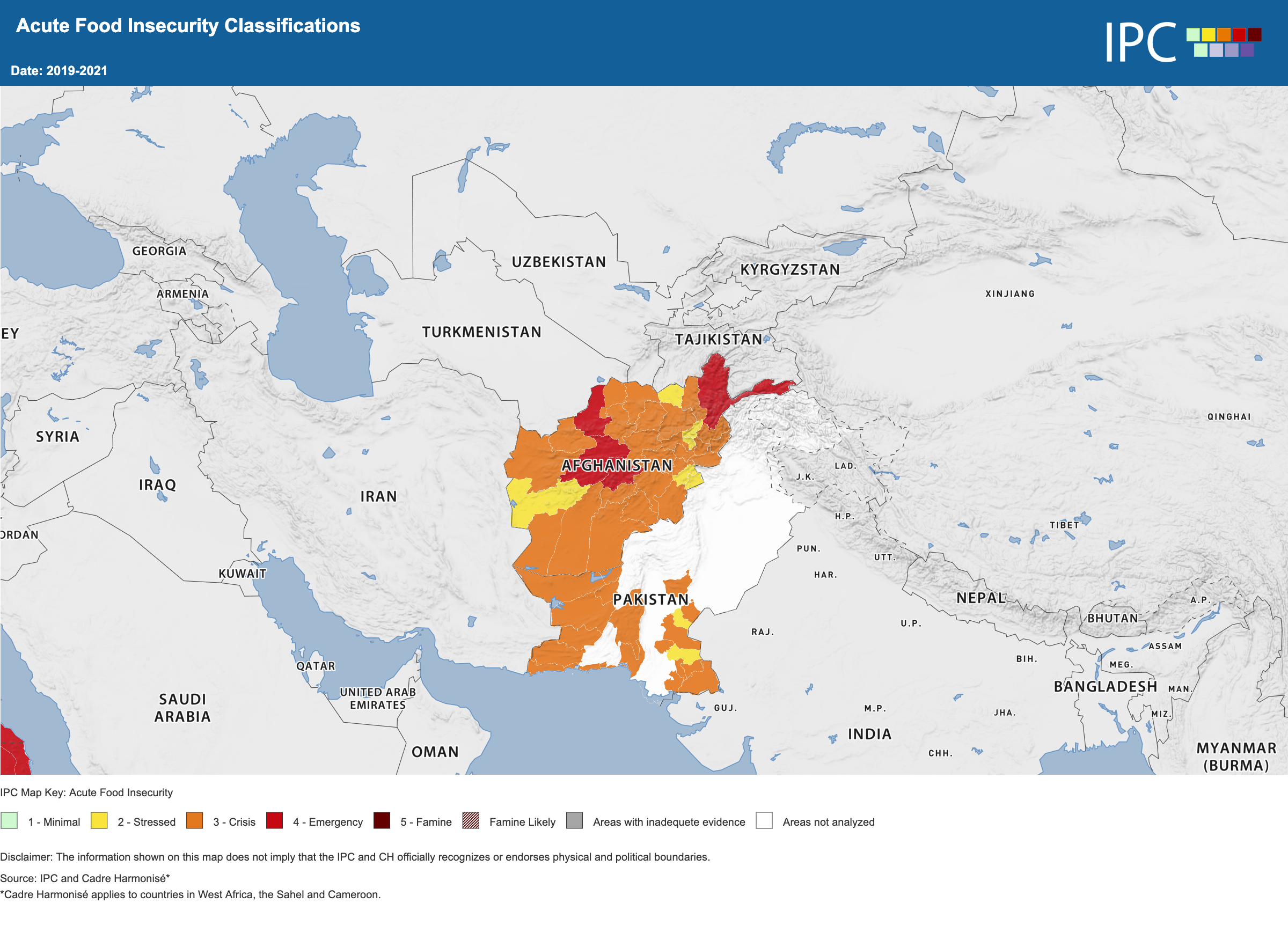 The Integrated Food Security Phase Classification has mapped out areas with highest food insecurity in Afghanistan.