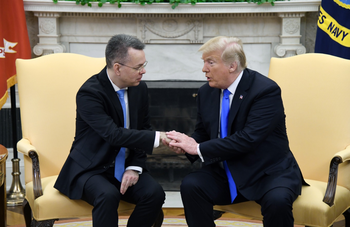 US President Donald Trump meets with Pastor Andrew Brunson in the Oval Office