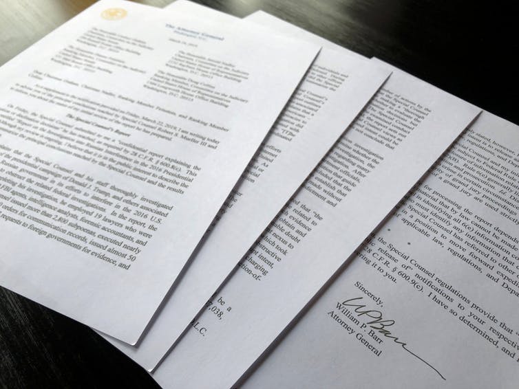US Attorney General William Barr’s summary of the Mueller report.