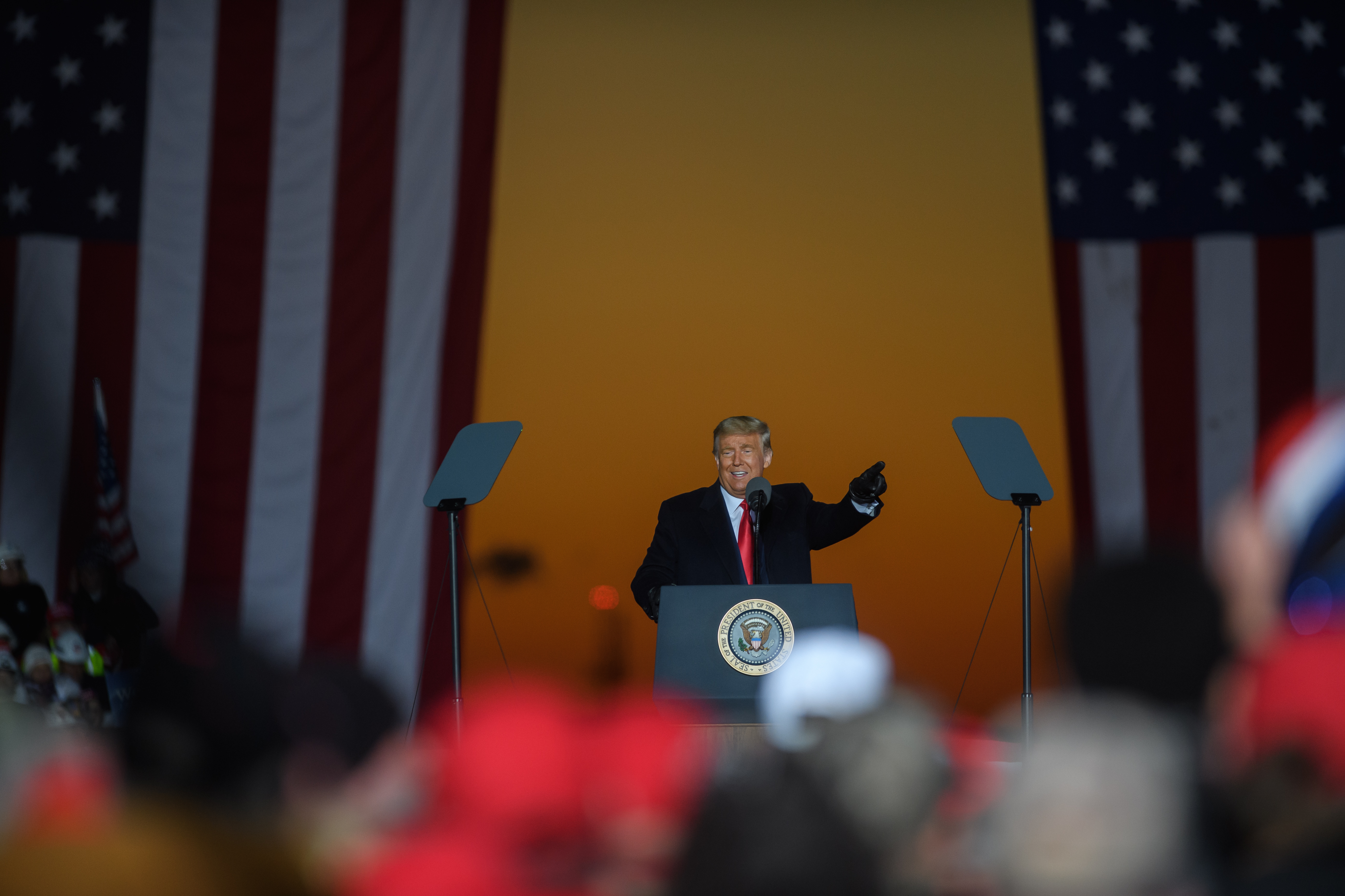 President Donald Trump speaks to supporters at a campaign rally at Pittsburgh-Butler Regional Airport on 31 October in Butler, Pennsylvania.