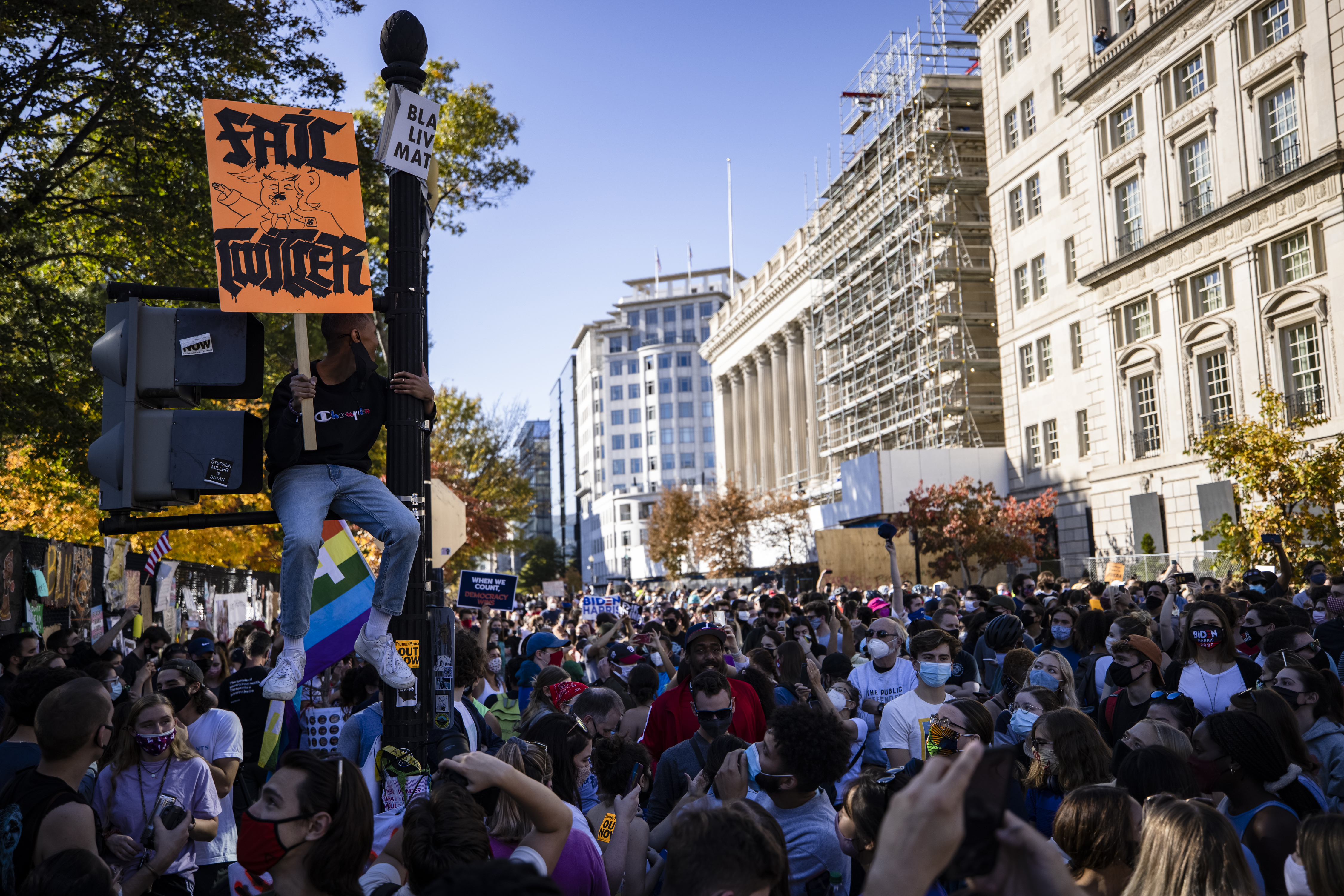 Thousands gather at BLM (Black Lives Matter) Plaza near the White House.