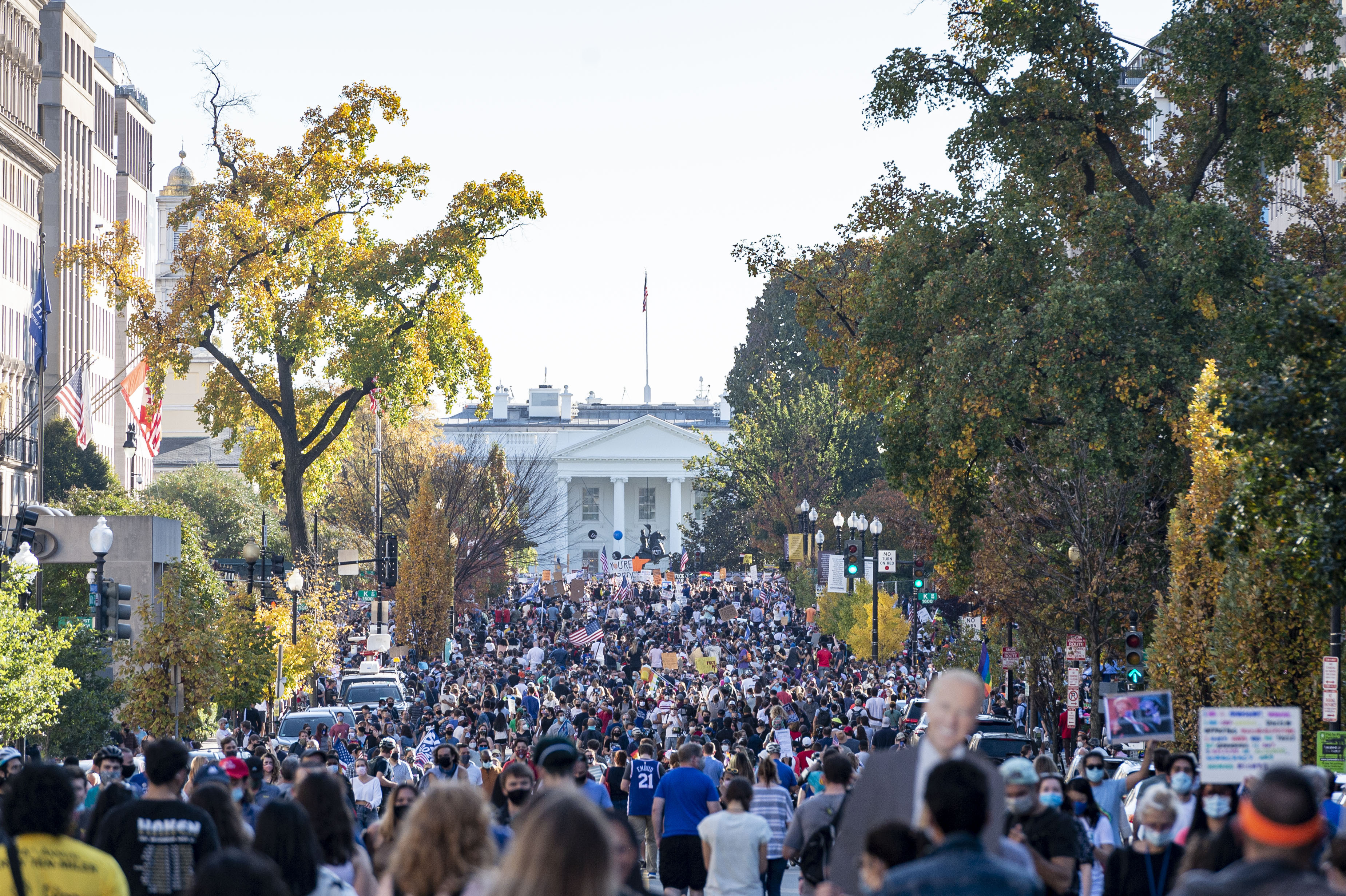 Joe Biden supporters gather to celebrate the victory in front of the White House in Washington.
