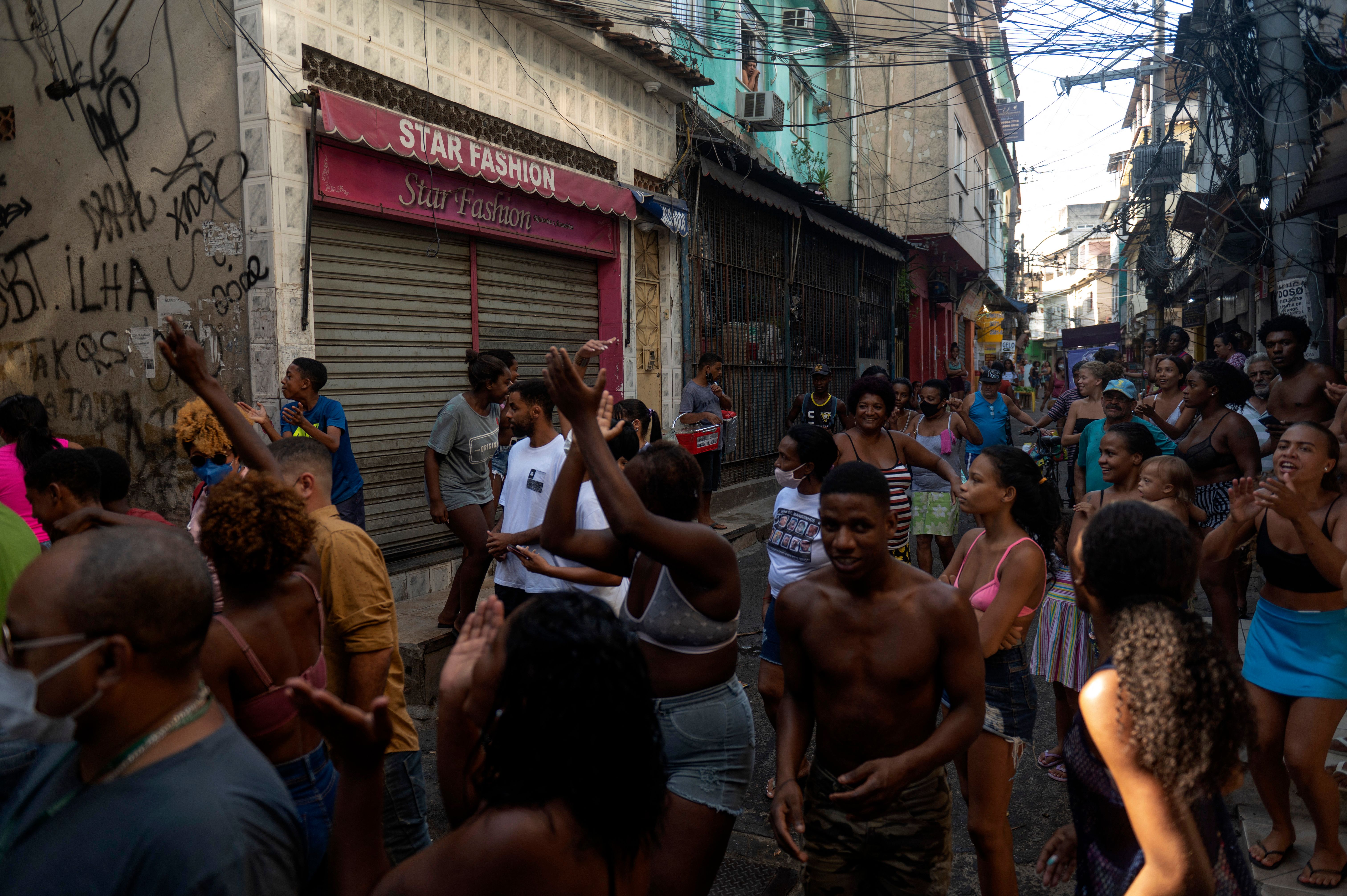 Residents protest after a police operation against alleged drug traffickers at the Jacarezinho favela in Rio de Janeiro.