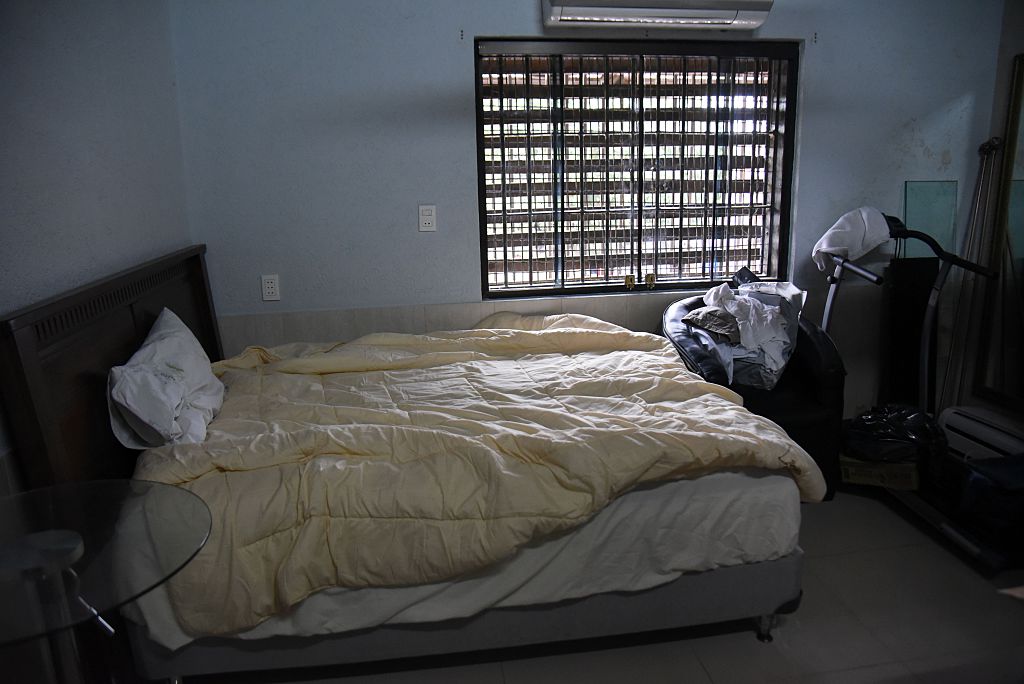Inside Brazilian drug trafficker Jarvis Chimenes Pavao's cell at Tacumbu prison in Asuncion, Paraguay.