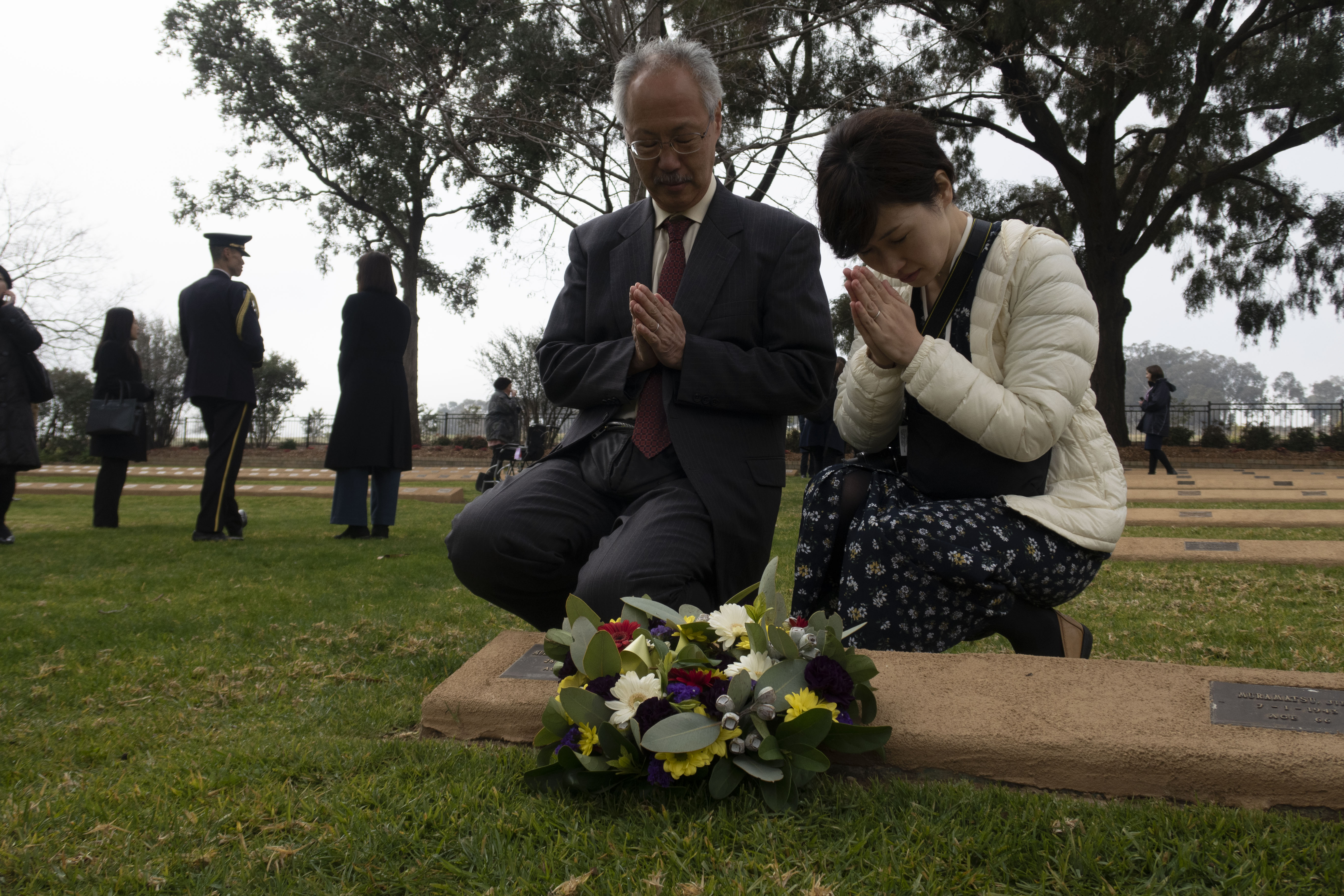 Ms Irobe pays her respects to her grandfather, who died in Australia during World War II.