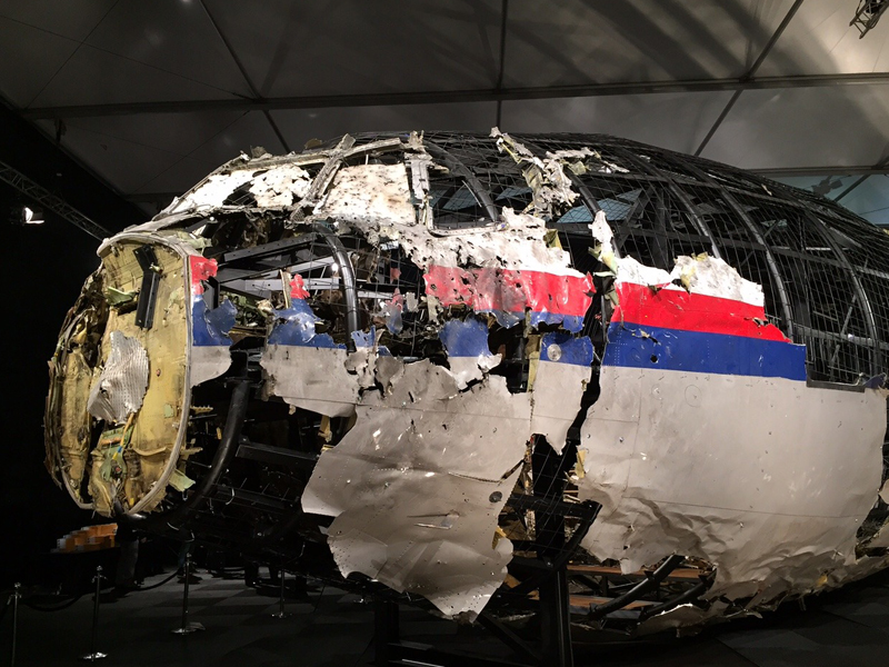 The reconstructed front of MH17, which was shot down over Ukraine.
