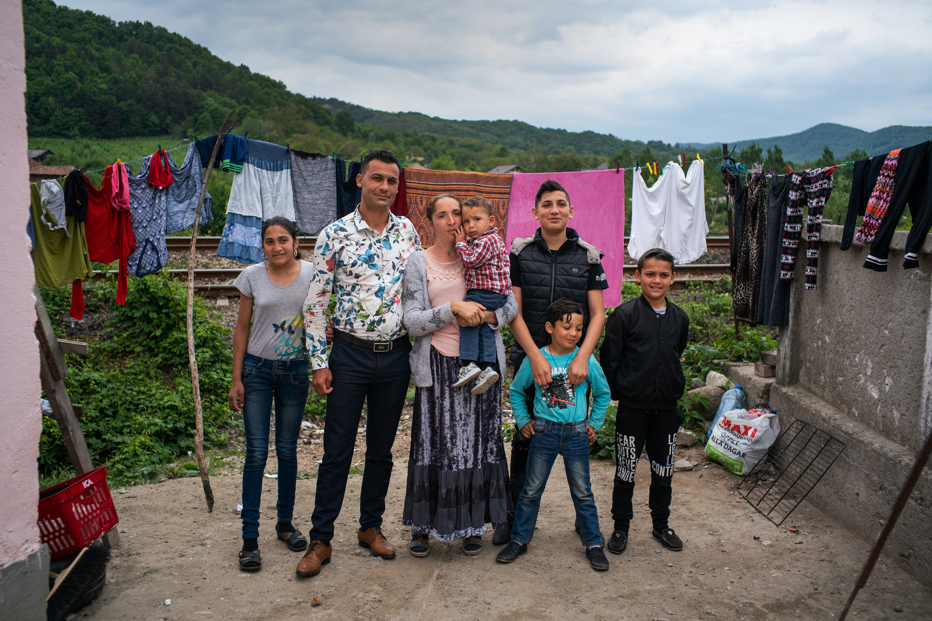 Vasile and Florentina Mutu with their children in Olteni, Romania.