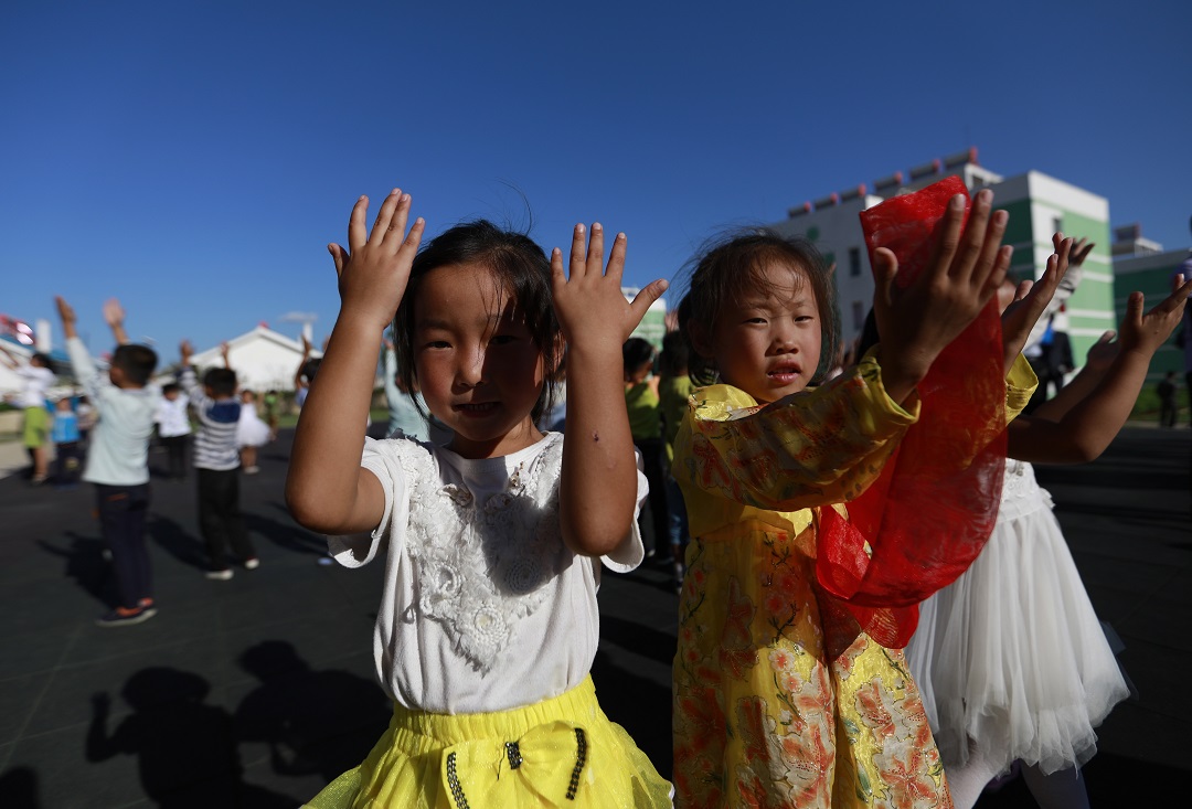 North Korean kindergarten rehearse a dance for the 70th birthday celebrations. 