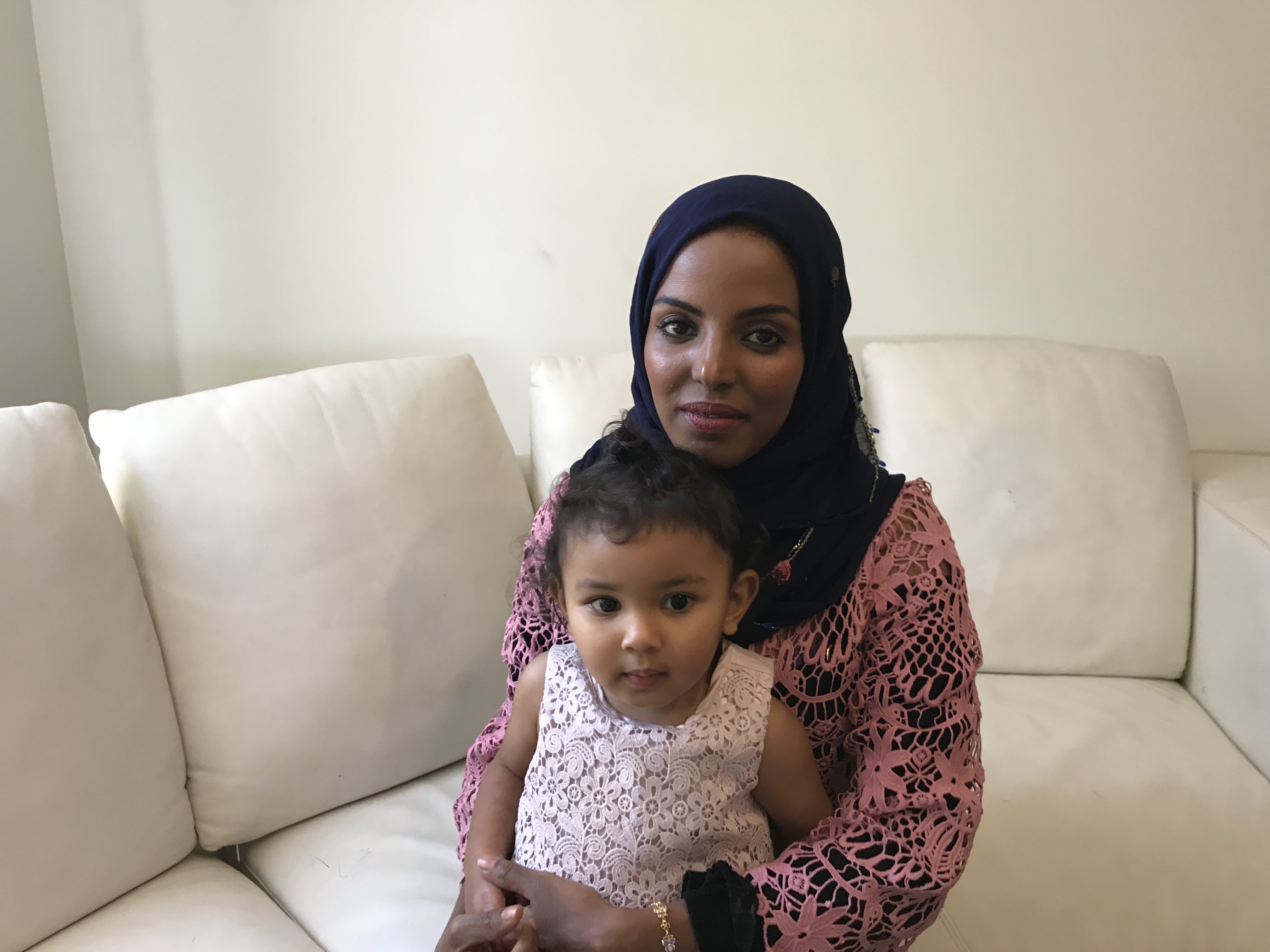 Misra Ibrahim with her young daughter.