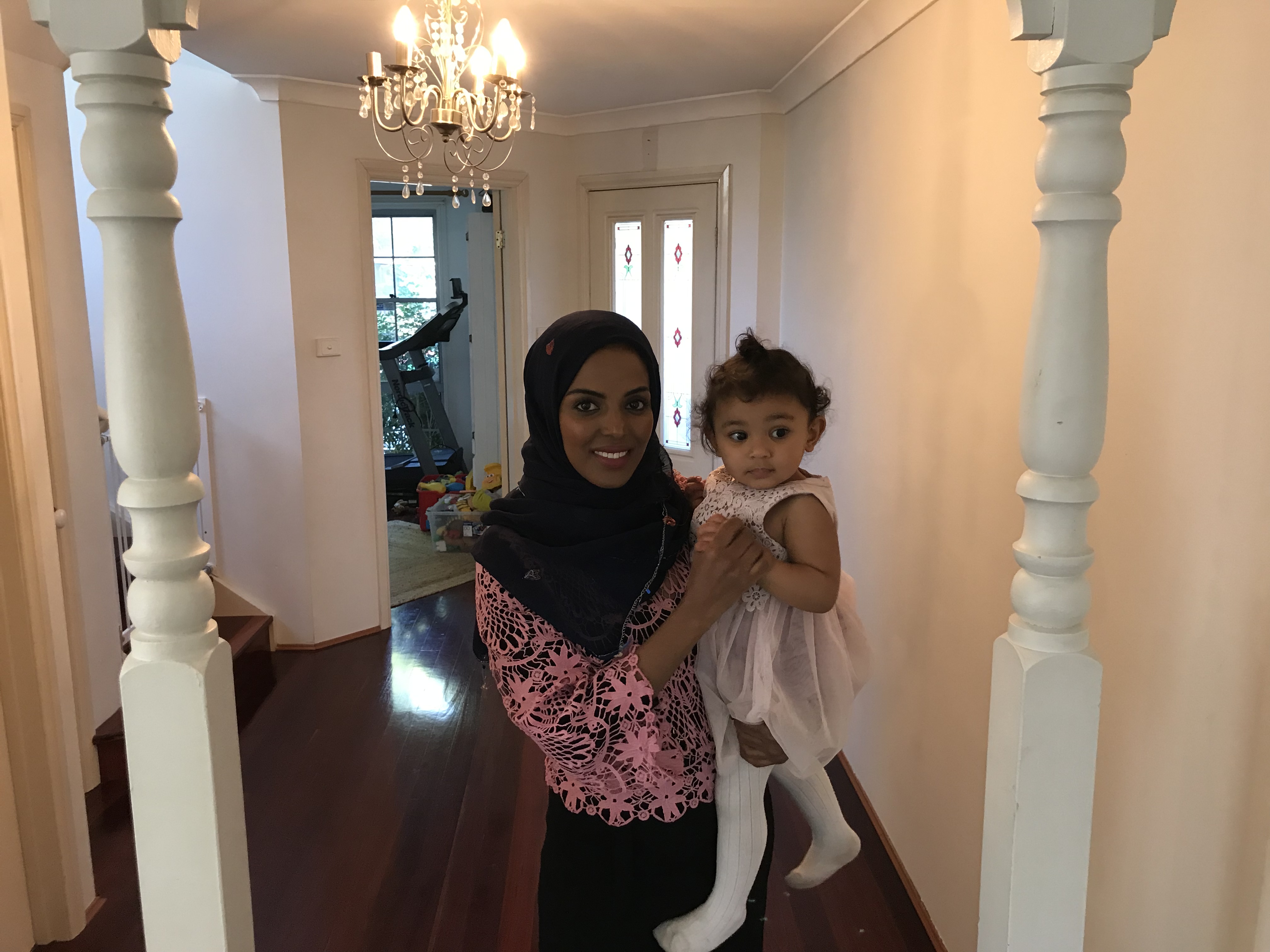 Misra Ibrahim with her young daughter.