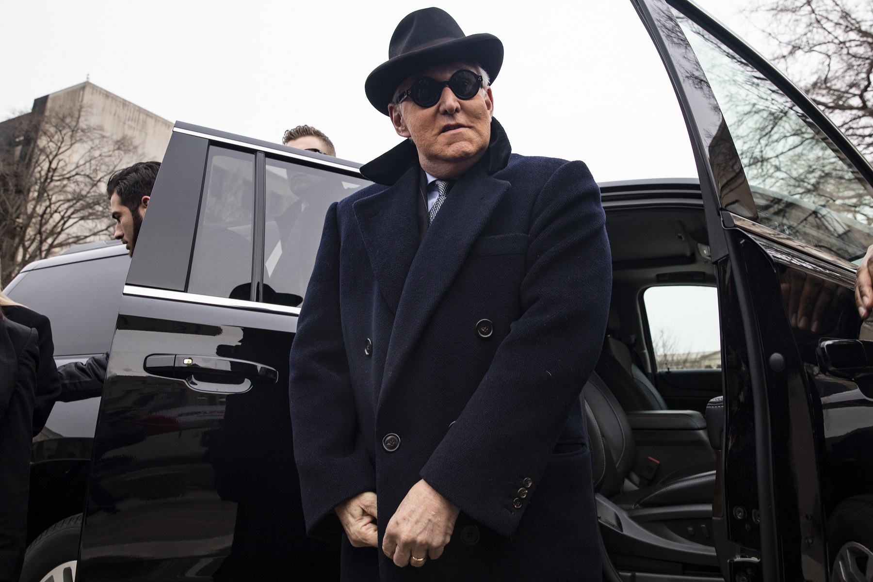Roger Stone arrives for his sentencing hearing on 20 February 2020.