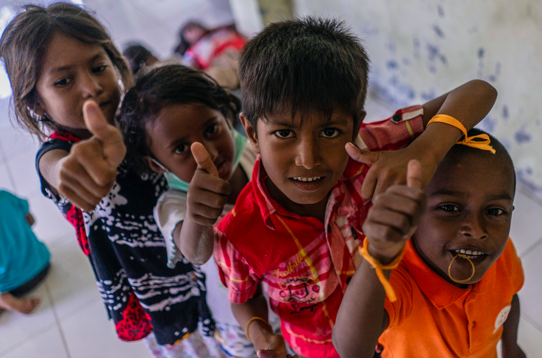 Rohingya children who were rescued at sea by Indonesian fishermen.