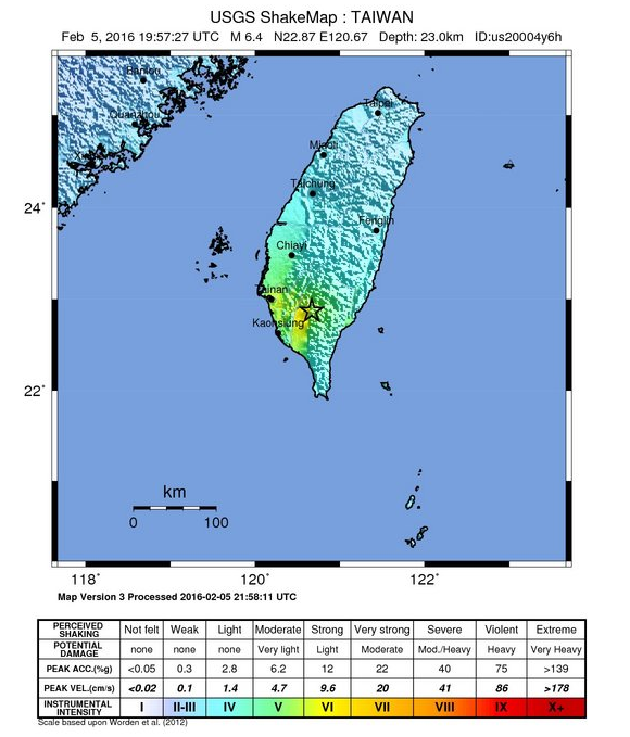 The force of the earthquake documented by USGS.