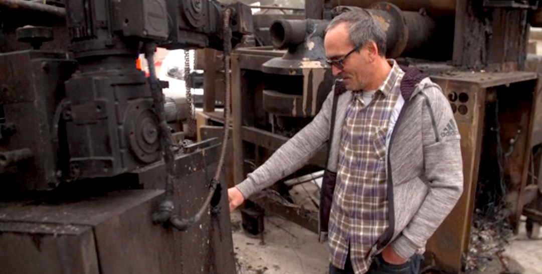 Tony Di Sebastiano with a burned out pasta machine.