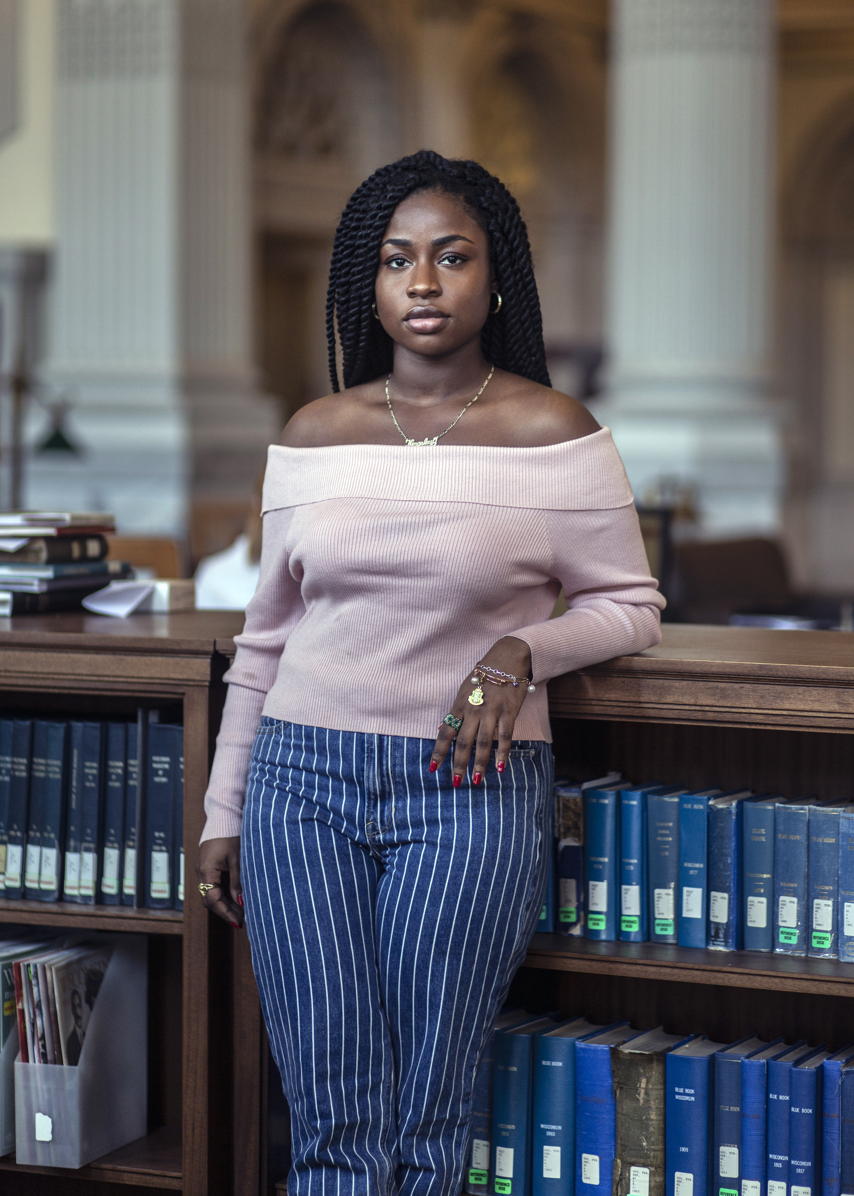 Kingsley-Reigne Pissang, a senior from Detroit and president of Alpha Kappa Alpha, a historically black sorority, in Madison, Wis.