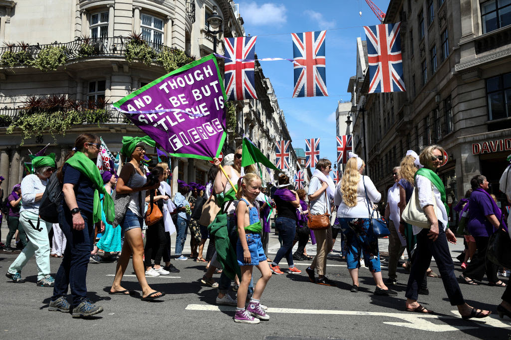 Women take part in mass participation artwork 'Processions' to celebrate one hundred years of votes for women