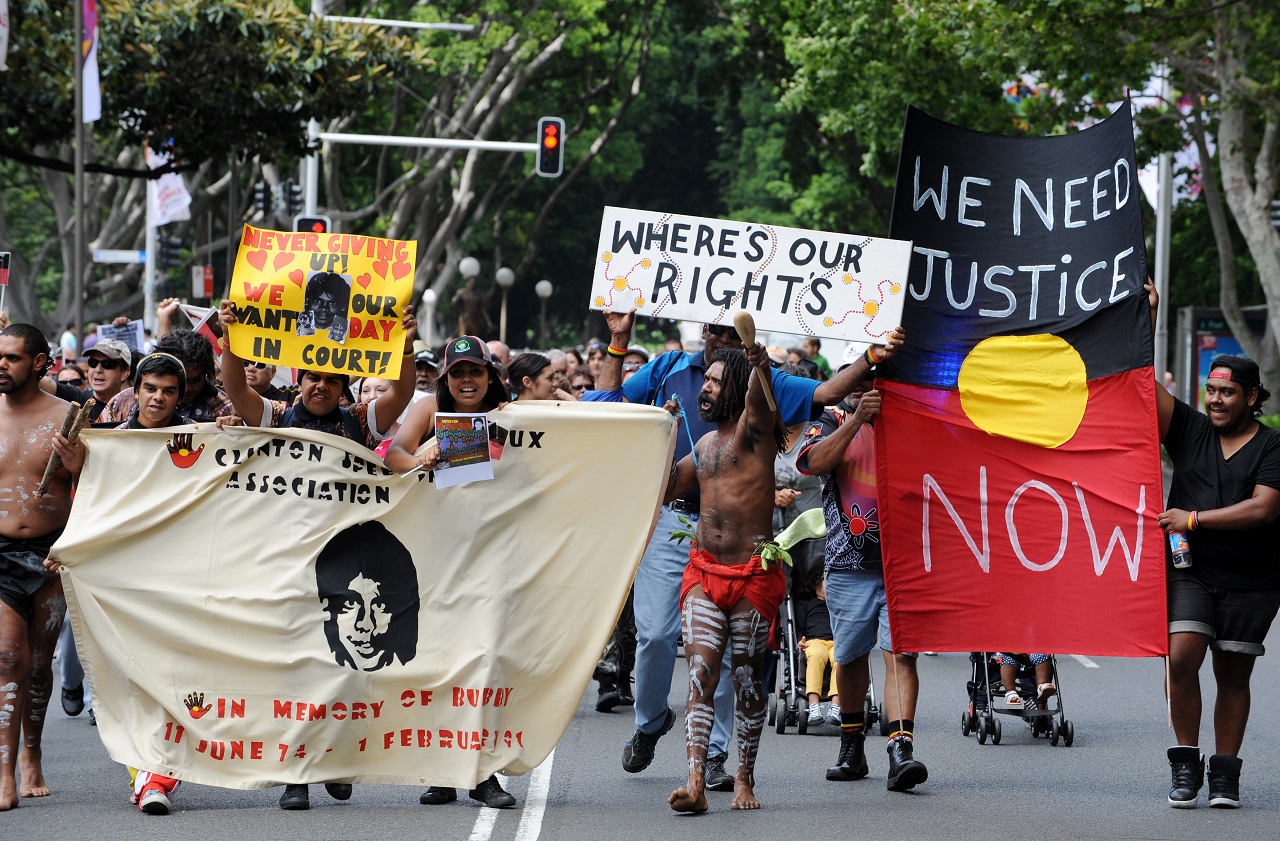 Protesters marching