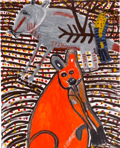 A supplied image made available Thursday, Feb. 19, 2009, of 'Dreamtime kangaroo and bird' by Trevor 'Turbo' Brown.