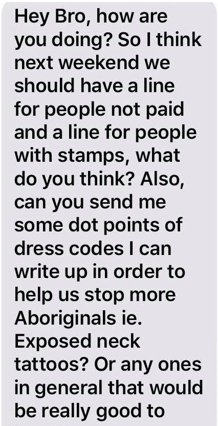 A private text between a former security supervisor and Signature Lounge management.