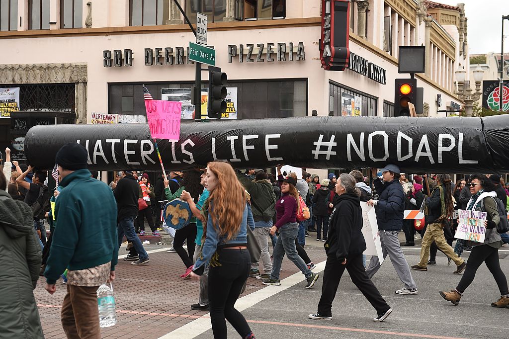 Protestors march against the Dakota Access Pipeline in Pasadena California