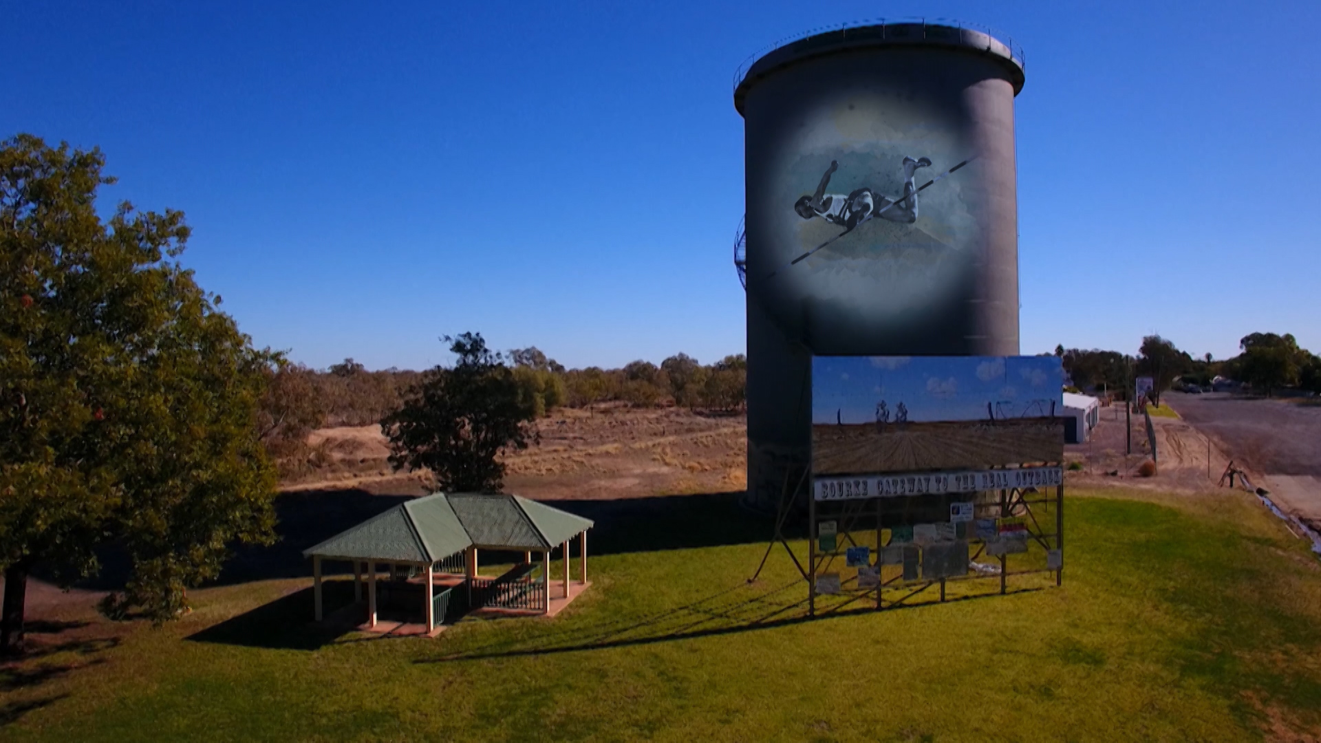 An impression of what the water tower would look like with Hobson's image.
