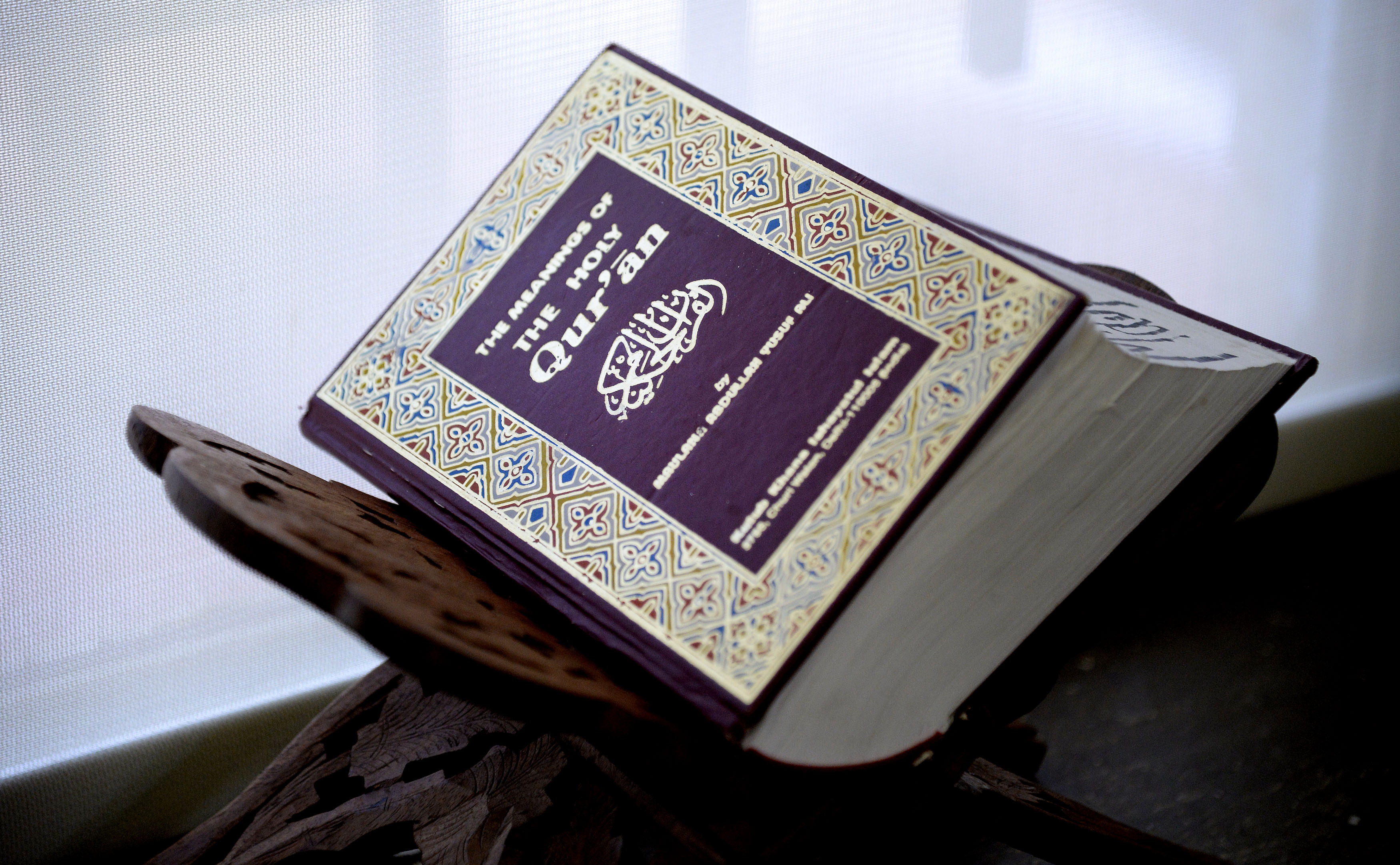 The Qur'an, the central religious text of Islam is on display at the Nation's Mosque Masjid Muhammad in Washington, DC, USA.