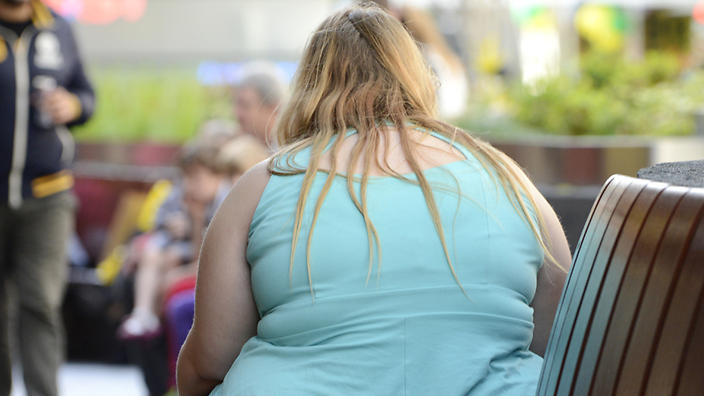 An obese woman sits on a street bench in Brisbane, Tuesday, July 2, 2013.  (AAP Image/Dan Peled) NO ARCHIVING