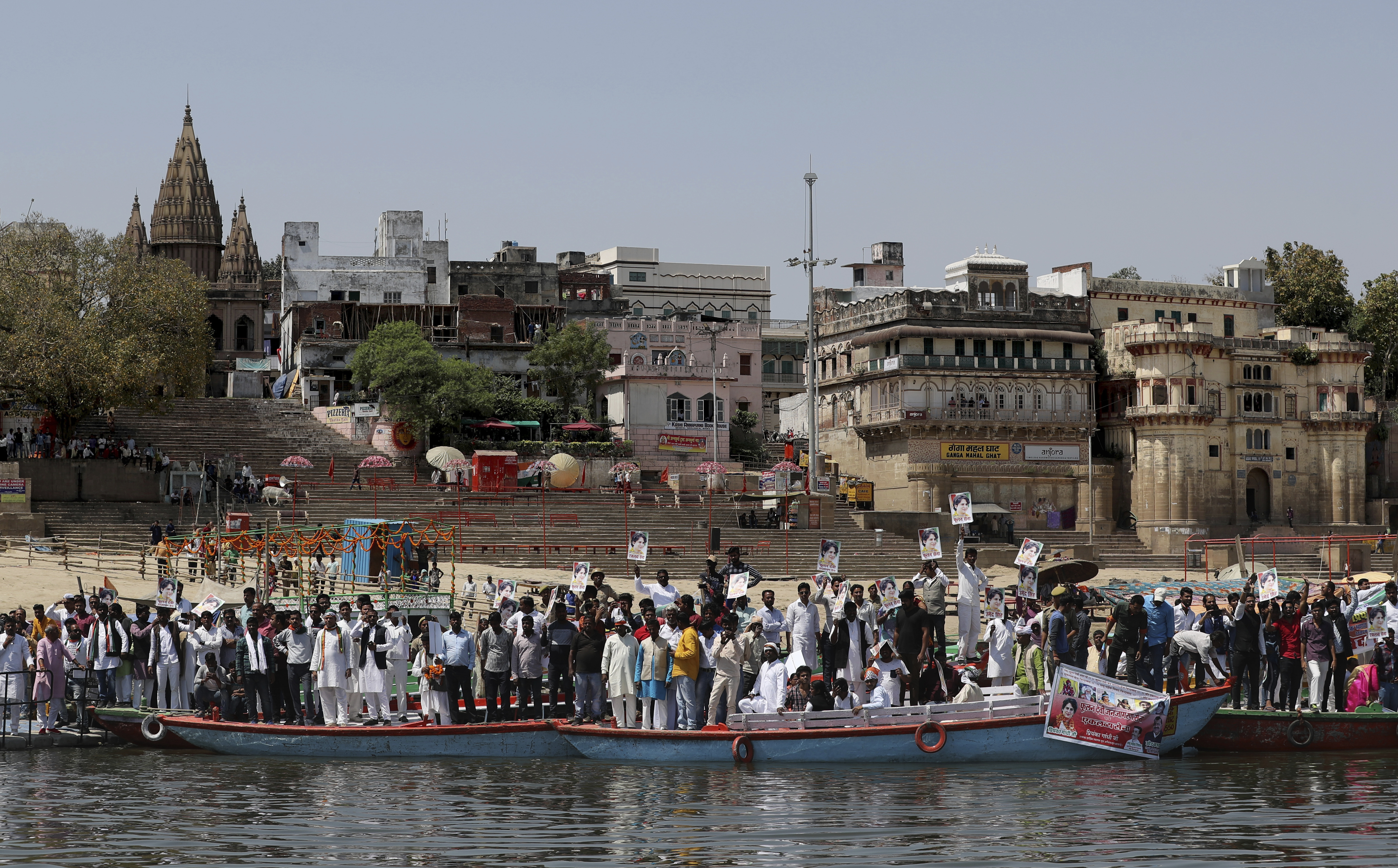 Congress party supporters wait for the arrival of General Secretary Priyanka Gandhi Vadra in Varanasi, India