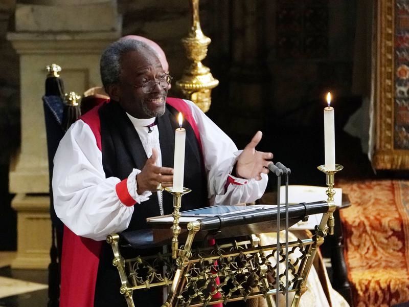 Bishop Michael Curry speaking at the royal wedding.