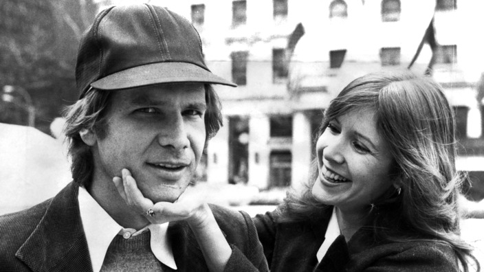 Harrison Ford and Carrie Fisher on Fifth Ave outside The Plaza hotel.