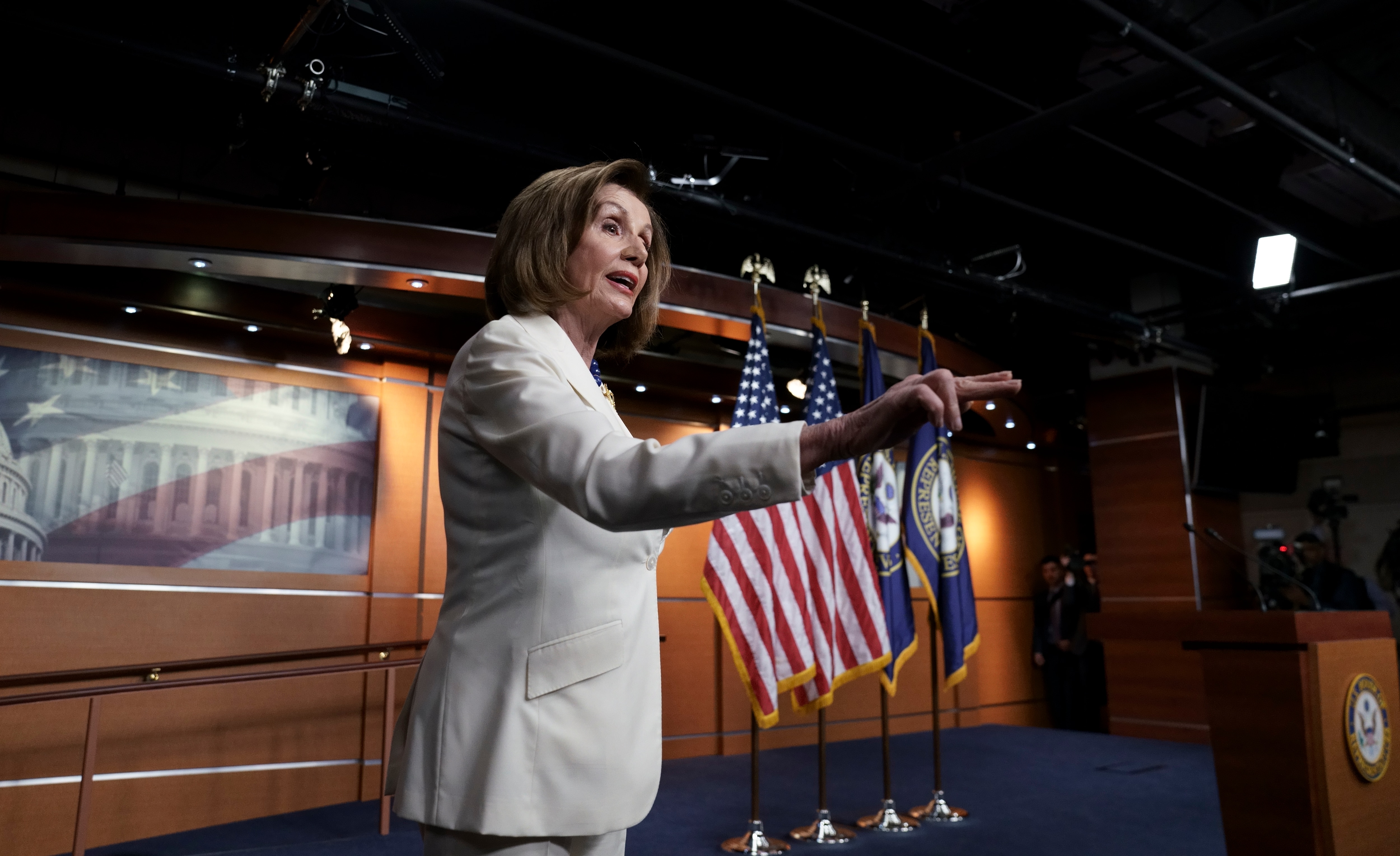 Nancy Pelosi responds to a question from a reporter who asked if she hated President Donald Trump.     