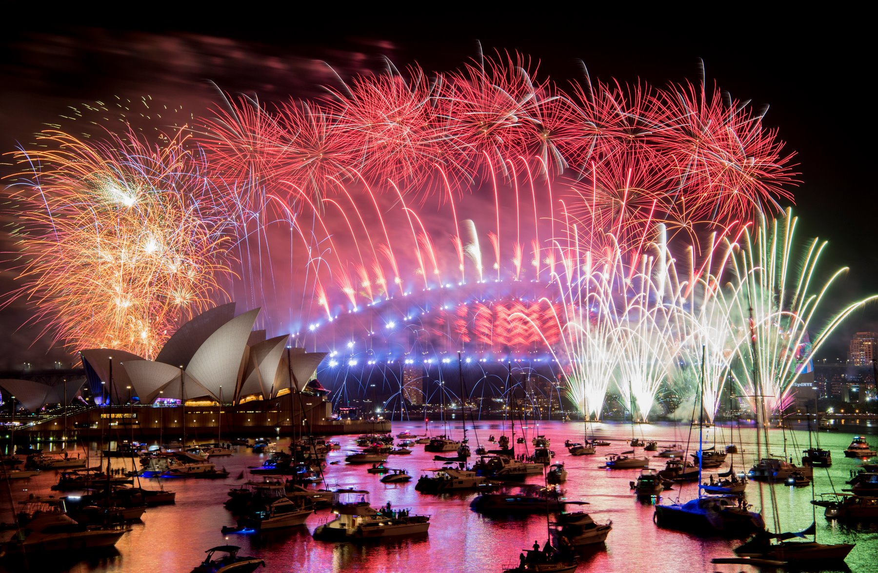 Fireworks explode over the Sydney Harbour during New Year's Eve celebrations in Sydney.